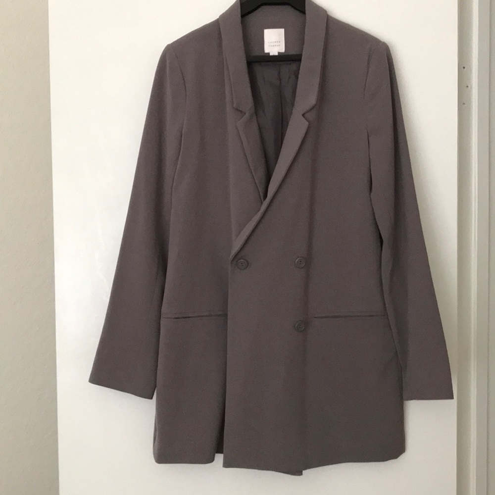 Grey/purple Long Blazer- quad length